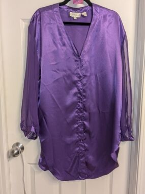 Vintage Purple Satin V-Neck Nightshirt by Hidden Fantasies